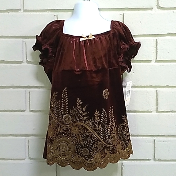 IZ Byer Velvet Sequin/Embellished Ruffle Sleeve Blouse. Size girl (L) 12-14 - Picture 1 of 9